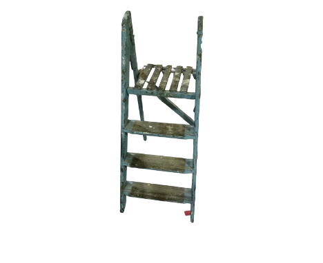 An early 20th century wooden step ladder - blue painted with three treads, height 122cm