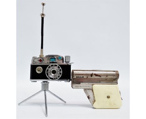 A Photo-flash table lighter - boxed together with an Imco pistol lighter, chrome with a white grip, (2)