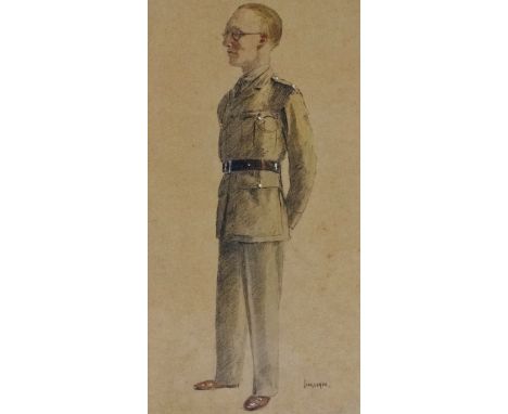 LONGSTAFF 20th Century British Portrait Of A Military Man Pencil and wash on buff paper Signed lower right Reverse with note 