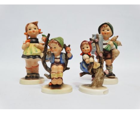 Hummel figure - holding turnips and a beer stein, height 15cm, together with a young girl with basket and flowers and two oth