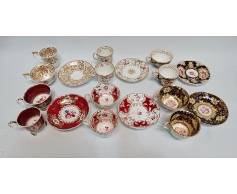 A mid 19th century Spode trio set - with gilt foliate decoration, together with five further trio sets.