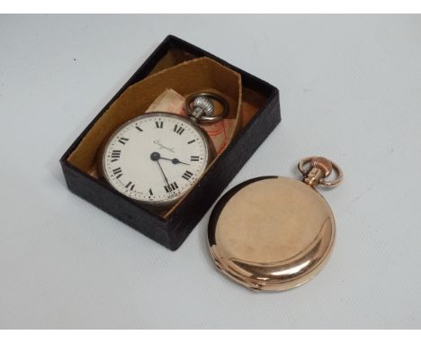 A 9ct yellow gold hunter pocket watch - with anonymous cream dial set out with Roman numerals with subsidiary seconds dial, t