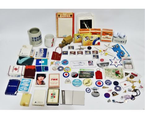 A quantity of aeronautical ephemera - to include badges and pins, Virgin Atlantic phone cards, airline playing cards, a Saben
