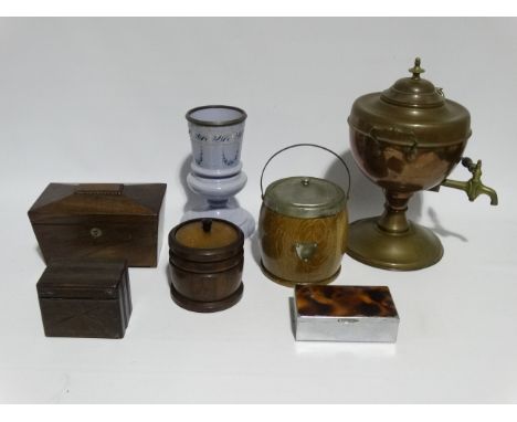 A William IV rosewood tea caddy - of sarcophagus form with two divisions, raised on bun feet, width 20cm, together with a sma