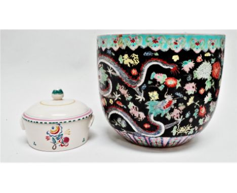 A Poole Pottery butter dish - floral decorated with lug handles, diameter 11cm, together with a Franklin Porcelain 'Celestial