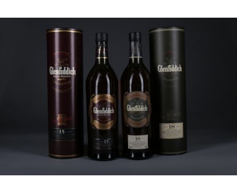 GLENFIDDICH AGED 18 YEARS - ONE LITRE Single Malt Scotch Whisky One litre, 43% volume, in tube. GLENFIDDICH AGED 15 YEARS - O