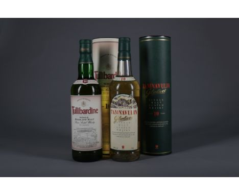 TAMNAVULIN-GLENLIVET AGED 10 YEARS Single Malt Scotch Whisky 70cl, 40% volume, in tube. TULLIBARDINE AGED 10 YEARS Single Mal