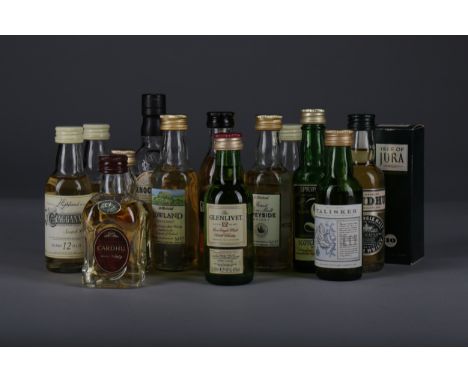 FIFTEEN SCOTCH MALT WHISKY MINIATURES Includes Tamdhu (40%), Talisker aged 10 years Map Label (45.8%), Aberlour-Glenlivet 9 y