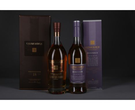 GLENMORANGIE EXTREMELY RARE AGED 18 YEARS Single Malt Scotch Whisky 70cl, 40% volume, in box. GLENMORANGIE DORNOCH Single Mal