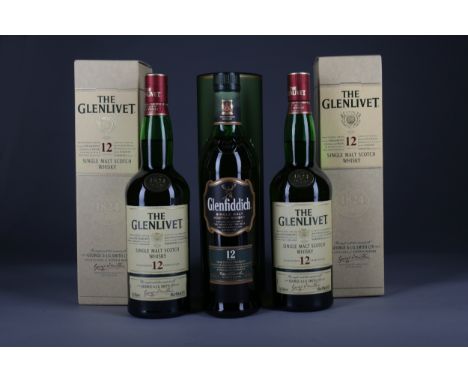 GLENLIVET 12 YEARS OLD (2) Single Malt Scotch Whisky 70cl, 40% volume, in carton. GLENFIDDICH 12 YEARS OLD Single Malt Scotch