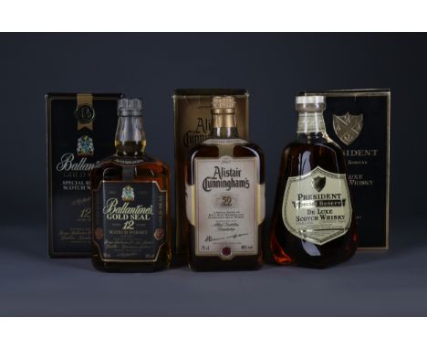 BALLANTINE'S GOLD SEAL 12 YEARS OLD Blended Scotch Whisky 700ml, 40% volume, in carton. ALISTAIR CUNNINGHAM'S 50 YEARS Blende