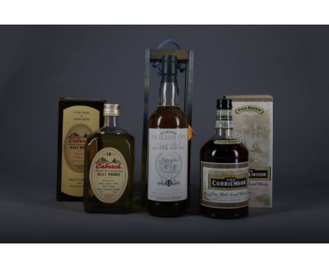 CABRACH 10 YEARS OLD Blended Malt Scotch Whisky Personalised label. 700ml, 40% volume, in carton. CORRIEMOR CIGAR RESERVE Ble