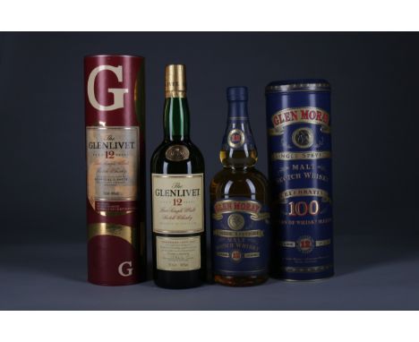 GLEN MORAY 12 YEARS OLD Single Malt Scotch Whisky 70cl, 40% volume, in tin. GLENLIVET AGED 12 YEARS Single Malt Scotch Whisky