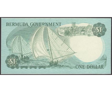 Bermuda Government, reverse proof on card for $1, ND (1970), fully and strongly engraved and in a different colour to the iss