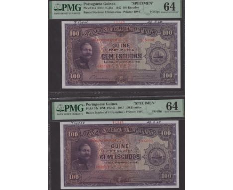 Banco Nacional Ultramarino, Portuguese Guinea, printers’ archival specimen 100 Escudos (2), 27 March 1947, serial number rang