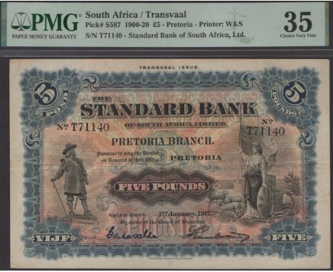 Standard Bank of South Africa Limited, Transvaal Issue, £5, 1 January 1917, serial number T71140, two manuscript signatures, 