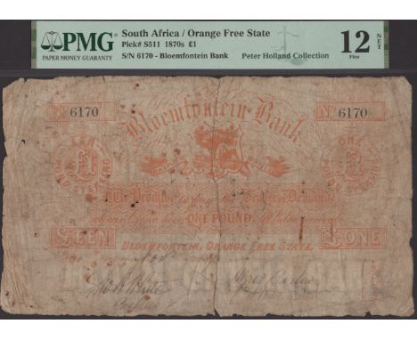 Bloemfontein Bank, Orange Free State, £1, 1 November 1875, serial number 6170, several manuscript signatures, officially spli