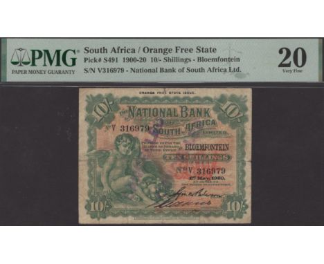 National Bank of South Africa, 10 Shillings, 1 May 1920, serial number V316979, two manuscript signatures, two purple CANCELL