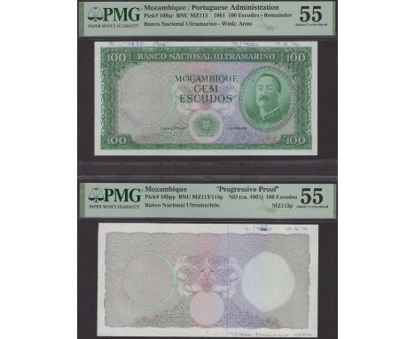 Banco Nacional Ultramarino, Mozambique, proofs for 100 Escudos (2), ND(1961), no signatures or serial numbers, first fully pr