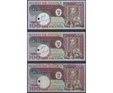 Banco de Angola, proofs for 100 Escudos (3), 10 June 1973, serial numbers A00000, Oliviera and Miranda signatures, each with 