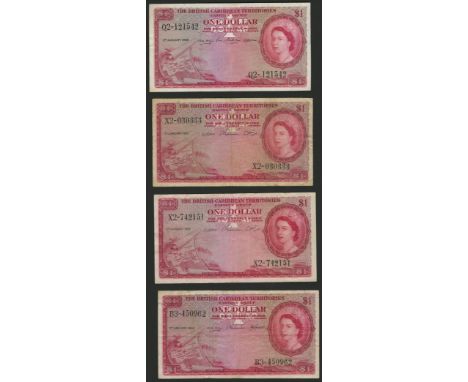 British Caribbean Territories, $1 (7), comprising 3 January 1956, prefix Q2, 2 January 1957 (2), prefix X/2, 2 January 1958, 