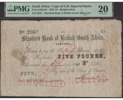 Standard Bank of British South Africa Limited, £5, 21 November 1863, serial number 2248, two manuscript signatures, red CANCE