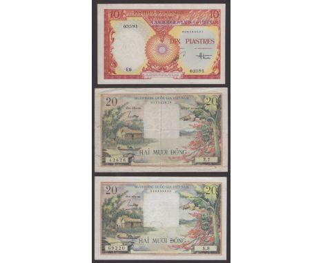 Institut d’Emission des Etats du Cambodge du Laos, et du Vietnam, 10 Piastres, 1953, serial number E9 03591, Vietnam, 20 Dong
