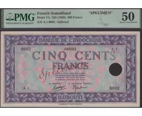 Banque de l’Indochine, French Somaliland, specimen 500 Francs, ND (1945), serial number A.1-0002, Borduge and Baudouin signat