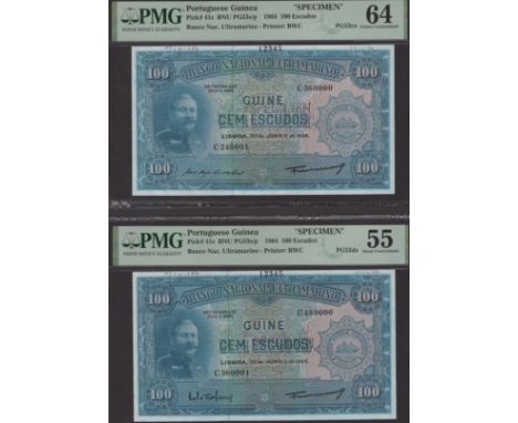 Banco Nacional Ultramarino, Portuguese Guinea, printers’ archival specimen 100 Escudos (2), 30 June 1964, serial number range