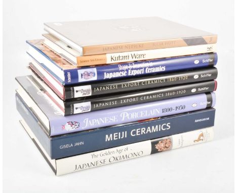 Eight Japanese art reference books, including Gisela Jahn, Meiji Ceramics, Schiffer, Japanese Export Ceramics (2 vols), Julia