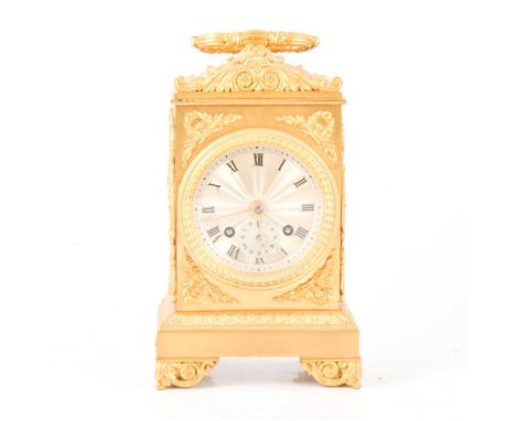 Charles X ormolu bracket clock, silvered dial with subsidiary seconds dial, French cylinder movement striking on a bell, the 