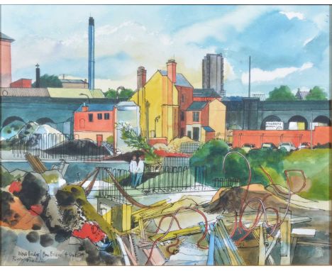 Rigby Graham,West Bridge / Bow Bridge,watercolour and acrylic, signed, titled and dated 4 Sept '79,39x48.5cm,with original re