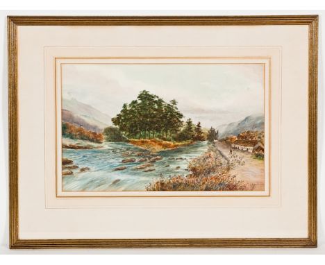 JAMES ALFRED AITKEN AHRA RSW (SCOTTISH 1846 - 1897),
FORK IN THE RIVER
watercolour on paper, signed
34cm x 54cm
Mounted, fram