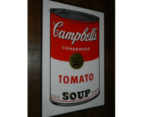 Andy Warhol (American, 1928-1987), 'Campbell's Tomato Soup', black stamp screen print by Sunday B. Morning. H.89cm W.58cm