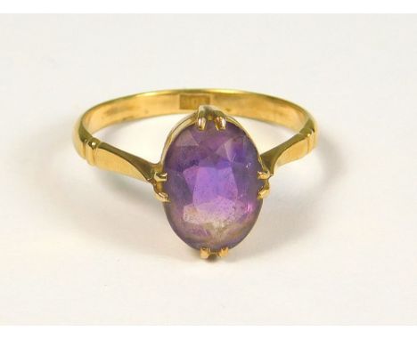 AMETHYST RING. A 9ct. gold amethyst set ring. (L)