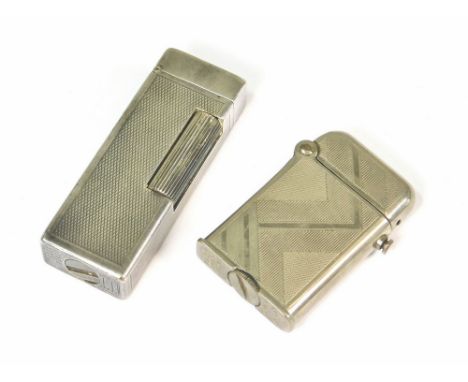 CIGARETTE LIGHTERS. A Dunhill silver plated cigarette lighter with safety top & a Thorens 1920's cigarette lighter.Overseas b