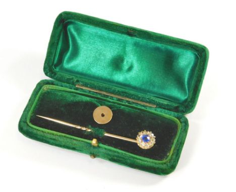 STICK PIN. A Victorian stick pin &amp; stud set, the paste cluster unscrewing to fit the stud, cased.