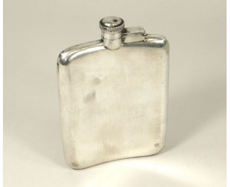 SPIRIT FLASK. A curved silver spirit flask by John Dixon &amp; Sons. Sheffield 1939. (803008) Approx. 7 t.oz.