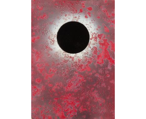 Denis Bowen,  South African/British 1921-2006 -   Eclipse with pink background;   oil and metallic paint on board, 55.8 x 39.