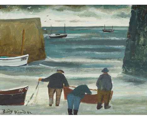 Biddy Picard,&nbsp;British 1922-2019 -&nbsp;Waiting for the Tide to Turn, 1992;&nbsp;acrylic on board, signed and dated lower