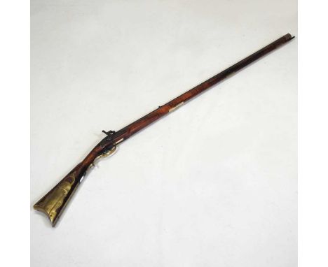 A 19th century maple Kentucky percussion long rifle, marked J*600R, stamped G Goulcher to the lock plate, with an ornate bras