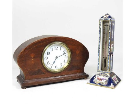 An early 20th century Booth's pottery table barometer, reserved with pheasants, on a blue scale ground, 22cm high, together w