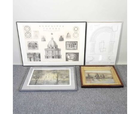 Radcliffe Camera University of Oxford, architectural design and photographs, print, 58 x 82cm, together with an architectural
