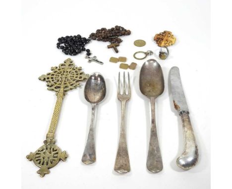 A George I Britannia standard silver fork, by George Lambe, 1718, together with a George II spoon, 1740, an 18th century spoo