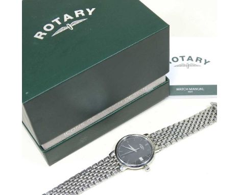 A Rotary gentleman's wristwatch, on a bracelet strap, boxed, together with an Omega Seamaster gold plated wristwatch and a Un
