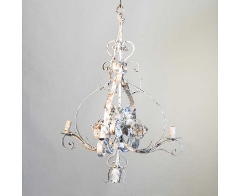 A cream painted metal chandelier, 54cm diameter