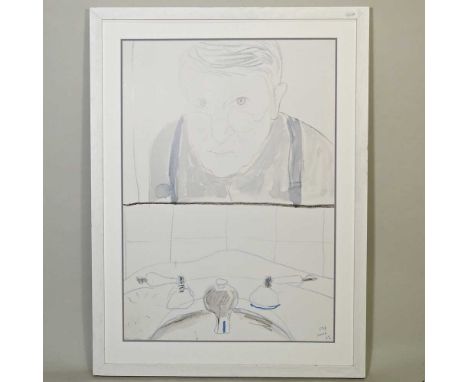 ARR David Hockney, b1937, Self Portrait in Bathroom Mirror with Sink, poster, 84 x 58cm