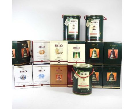 A collection of fifteen Bell's Scotch whisky decanters, to include Christmas, all boxed with contents (15)