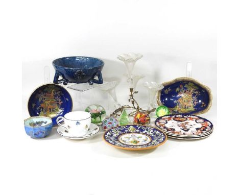A Wedgwood lustre melba bowl, decorated with dragons, 12cm diameter, together with Carltonware, Masons and paperweights etc.A