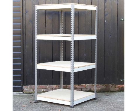 A metal shelf unit, with chipboard shelves92 w x 92 d x 200h cm